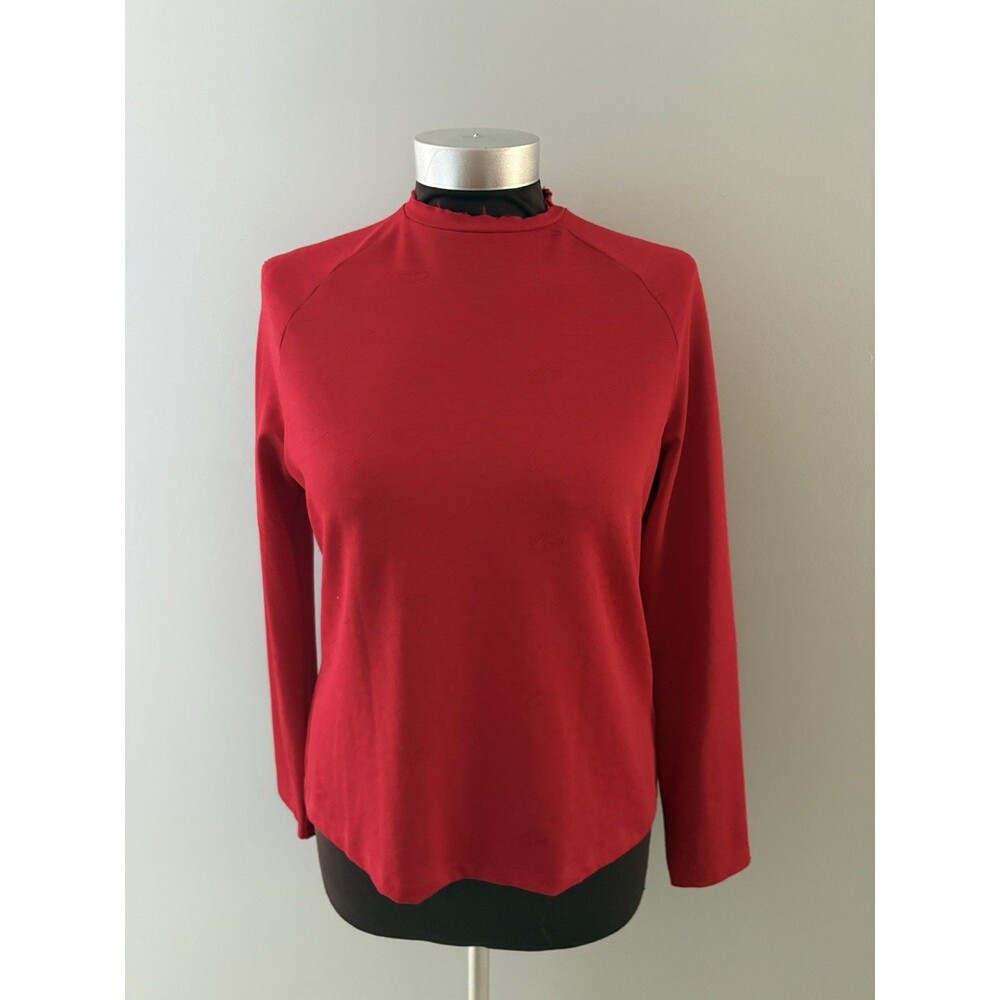 St John Sport Marie Gray Top Size M Red Hearts Performance Stretch *